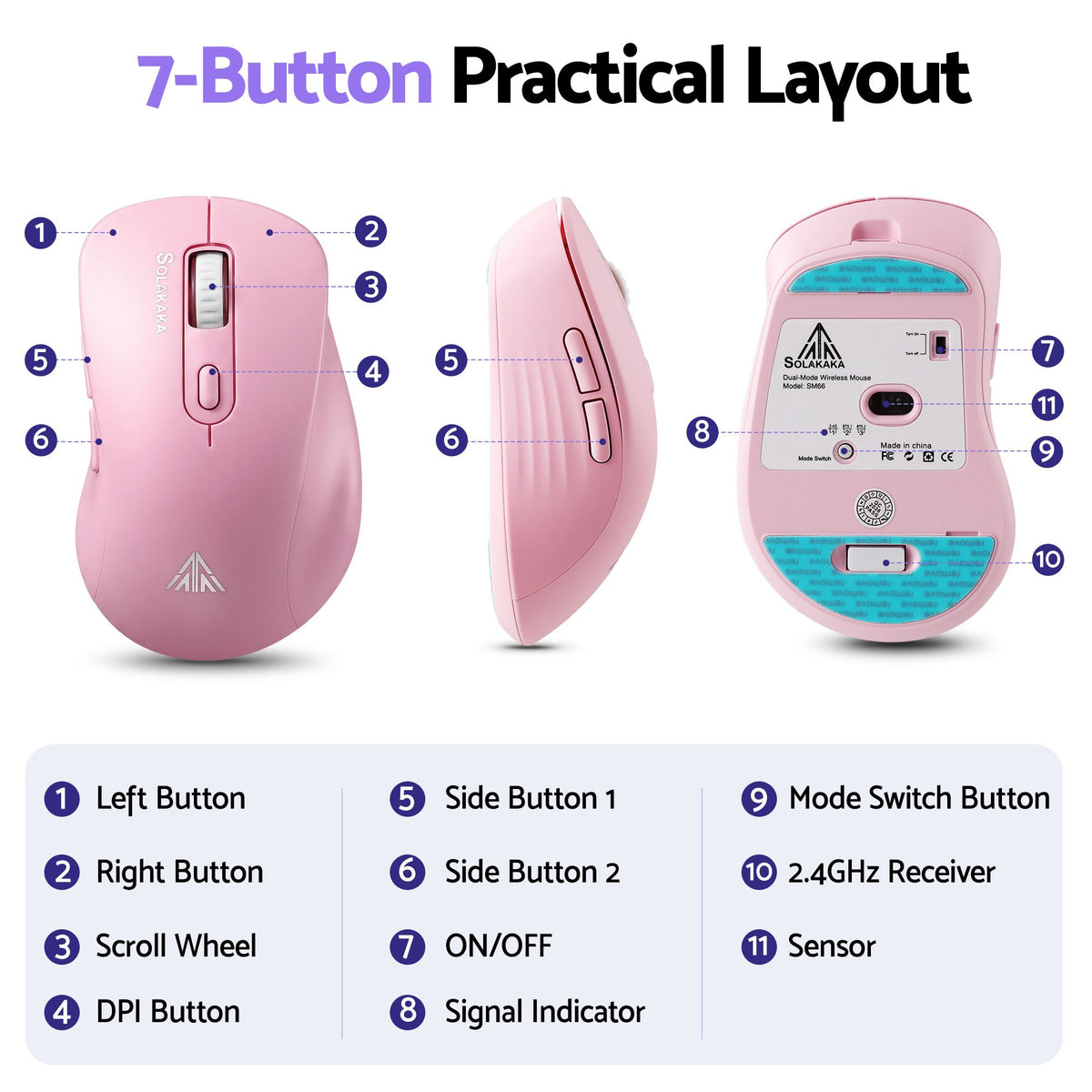 SM66 Silent Wireless Mouse Bluetooth 2.4GHz 4200 DPI