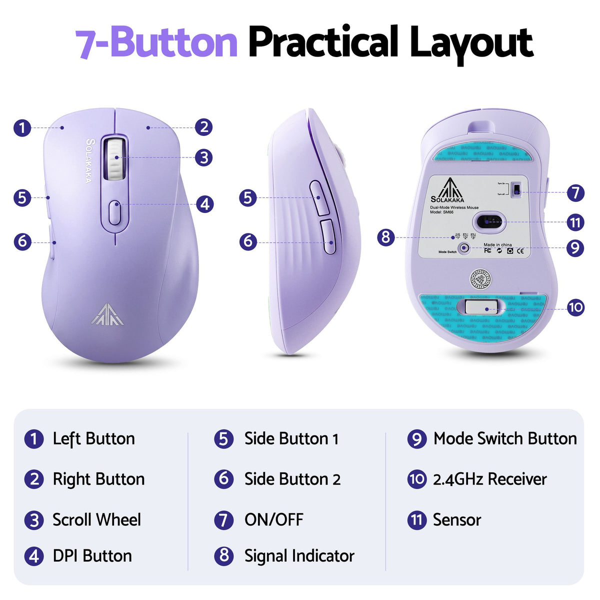 SM66 Silent Wireless Mouse Bluetooth 2.4GHz 4200 DPI