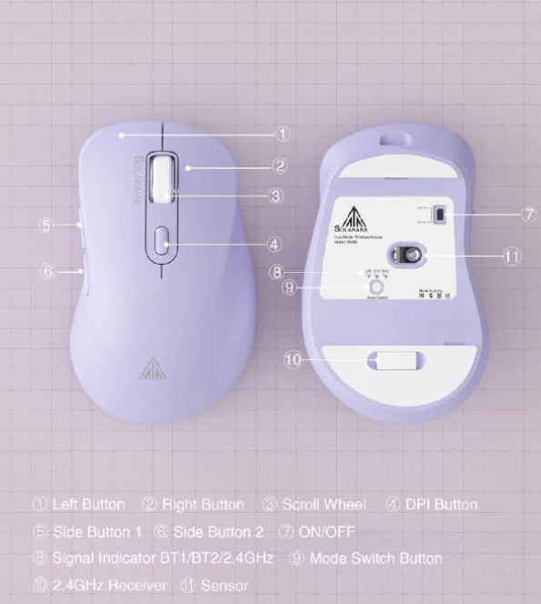 SOLAKAKA Silent Wireless Mouse Bluetooth 2.4GHz 4200 DPI 7 Buttons
