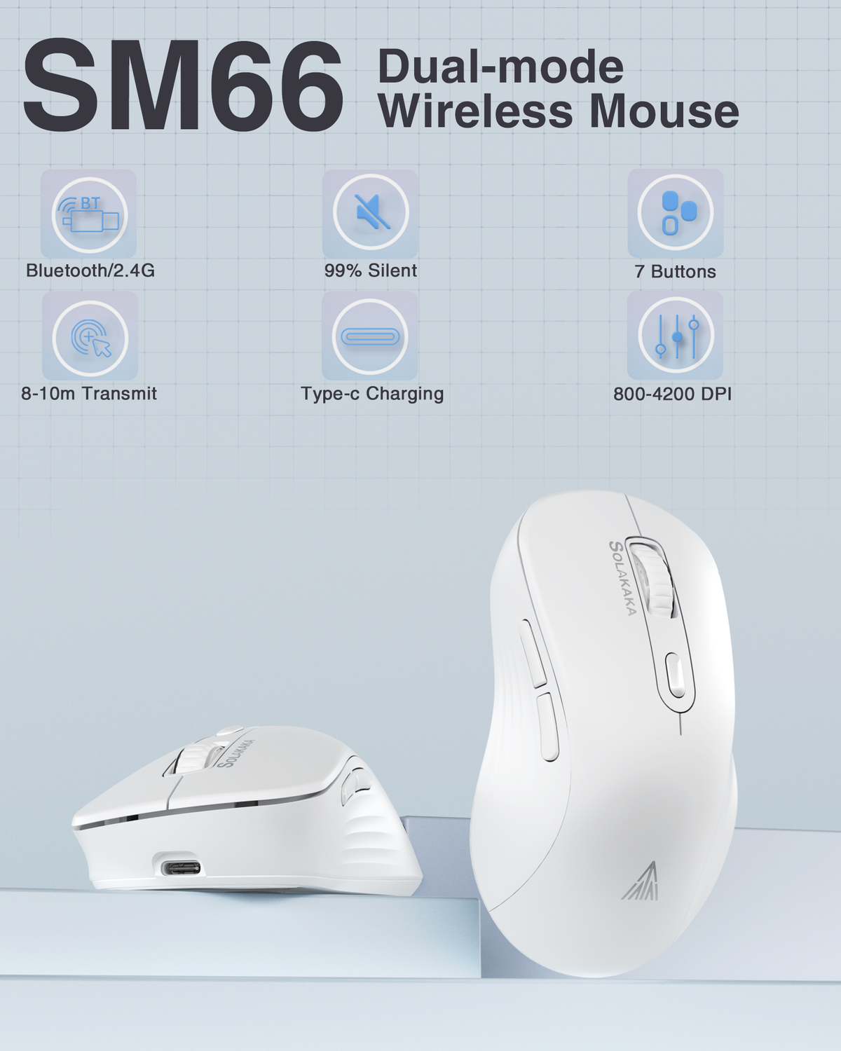 SOLAKAKA Silent Wireless Mouse Bluetooth 2.4GHz 4200 DPI 7 Buttons