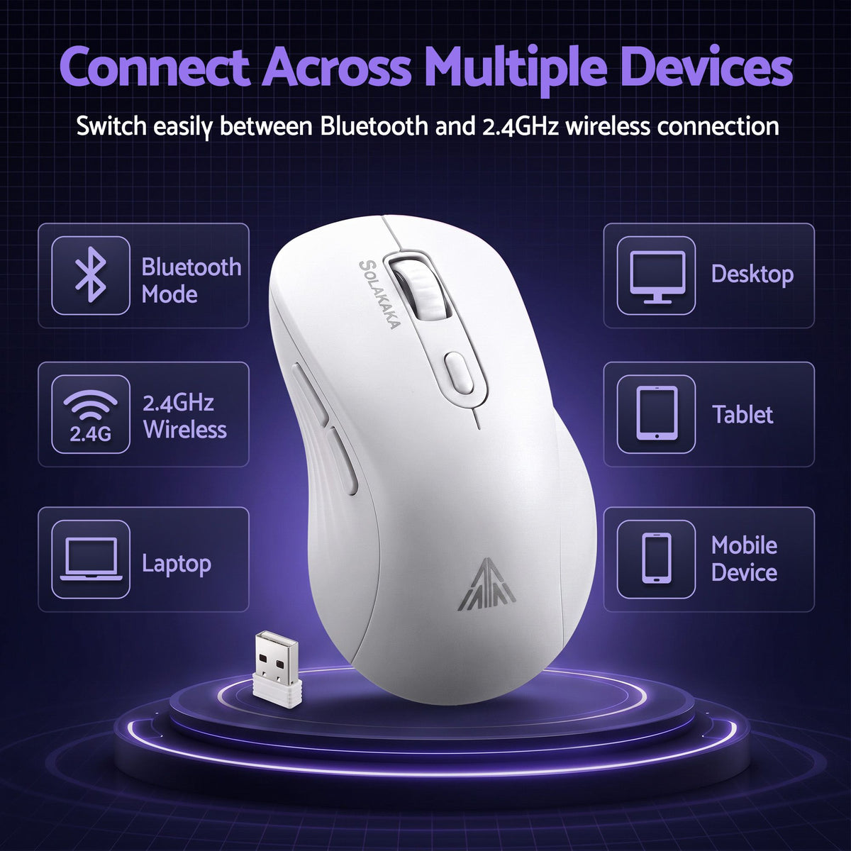 SOLAKAKA SM66 Silent Wireless Mouse Bluetooth 2.4GHz 4200 DPI