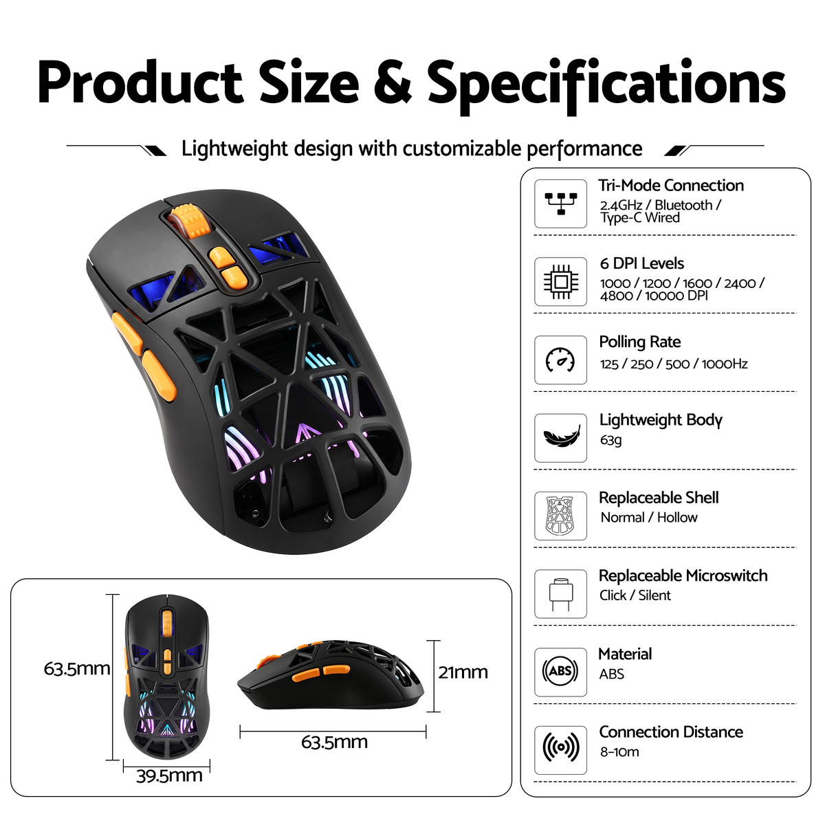 SM802 Pro Tri-Mode Gaming Mouse RGB 24000 DPI Hotswap