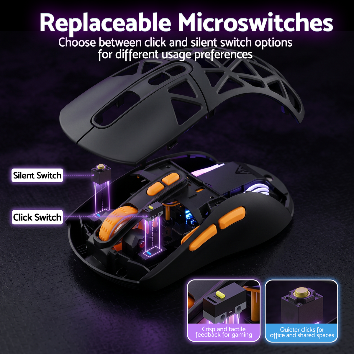 SM802 Pro Tri-Mode Gaming Mouse RGB 24000 DPI Hotswap