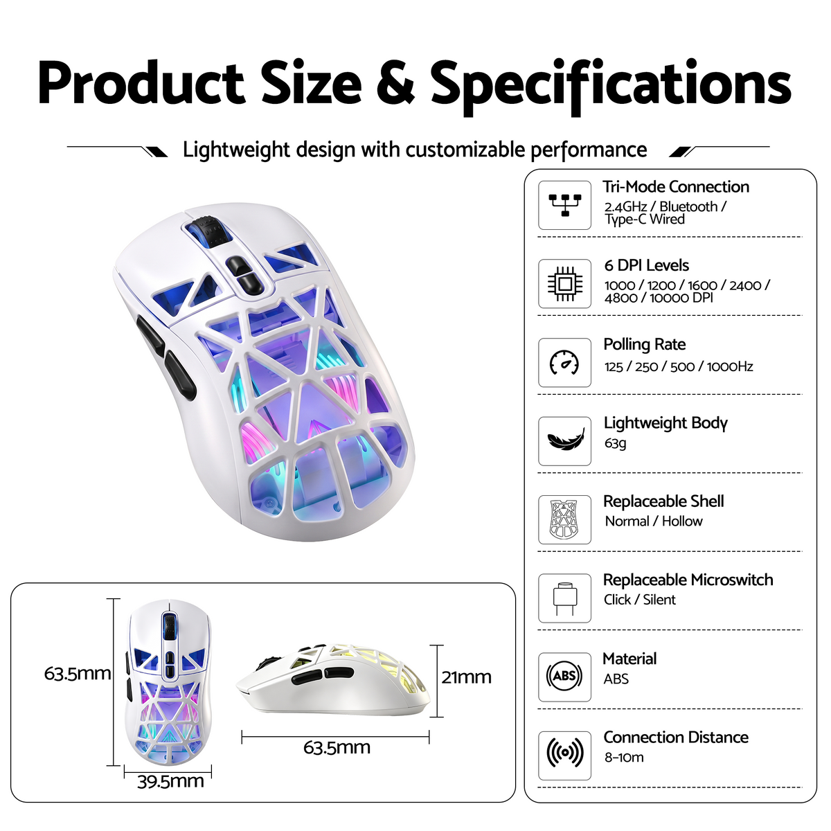 SM802 Pro Tri-Mode Gaming Mouse RGB 24000 DPI Hotswap
