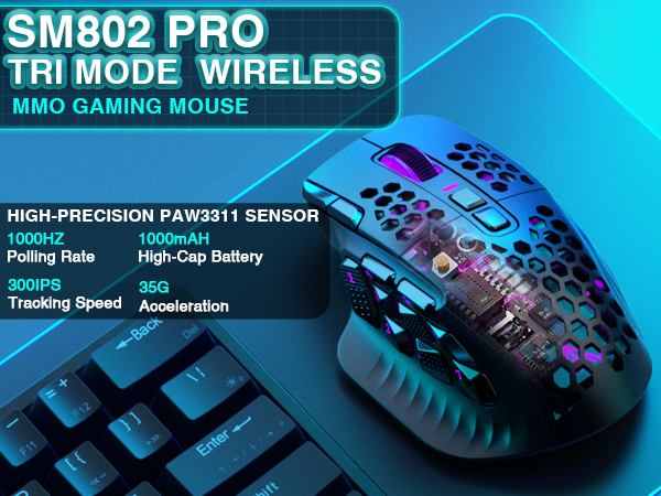 SOLAKAKA Wireless MMO Gaming Mouse 16 Buttons Bluetooth 24000 DPI RGB