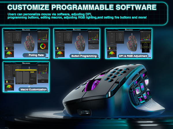 SOLAKAKA Wireless MMO Gaming Mouse 16 Buttons Bluetooth 24000 DPI RGB