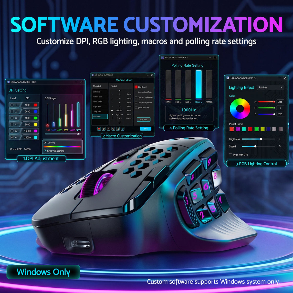 SM809 Pro Wireless MMO Gaming Mouse 16 Buttons 24000 DPI RGB