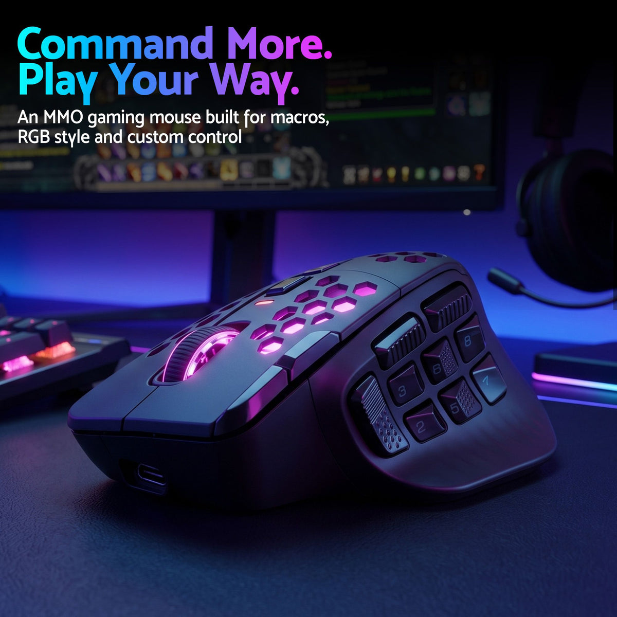 SM809 Pro Wireless MMO Gaming Mouse 16 Buttons 24000 DPI RGB