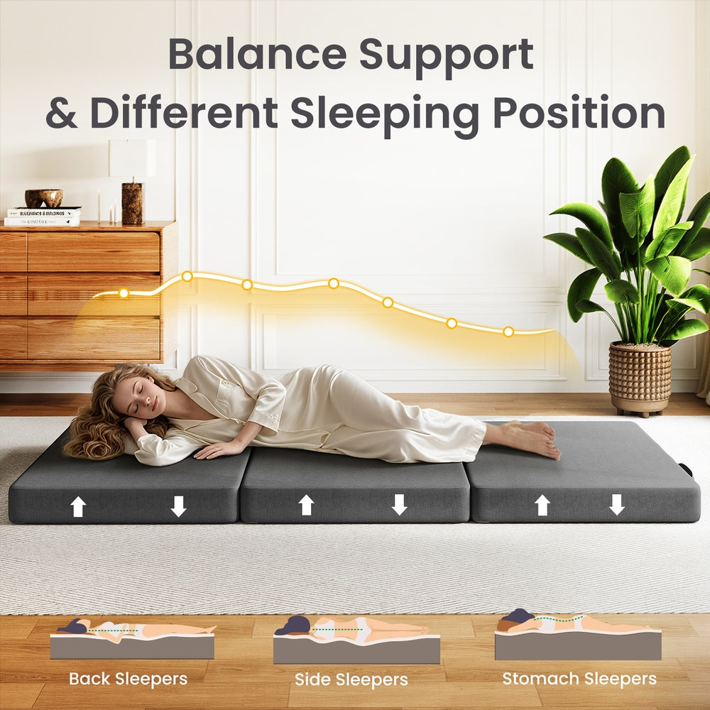 BedStory Folding Mattress Small King Single Trifold Mattress Firm Support Foam Washable Cover 10cm