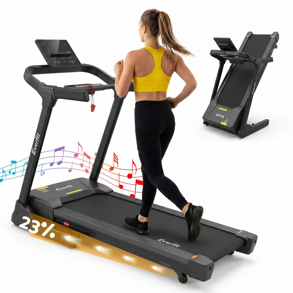 Everfit 3in1 Electric Treadmill with 15-Level Auto Incline Treadmills for Home Gym Foldable 460mm Black