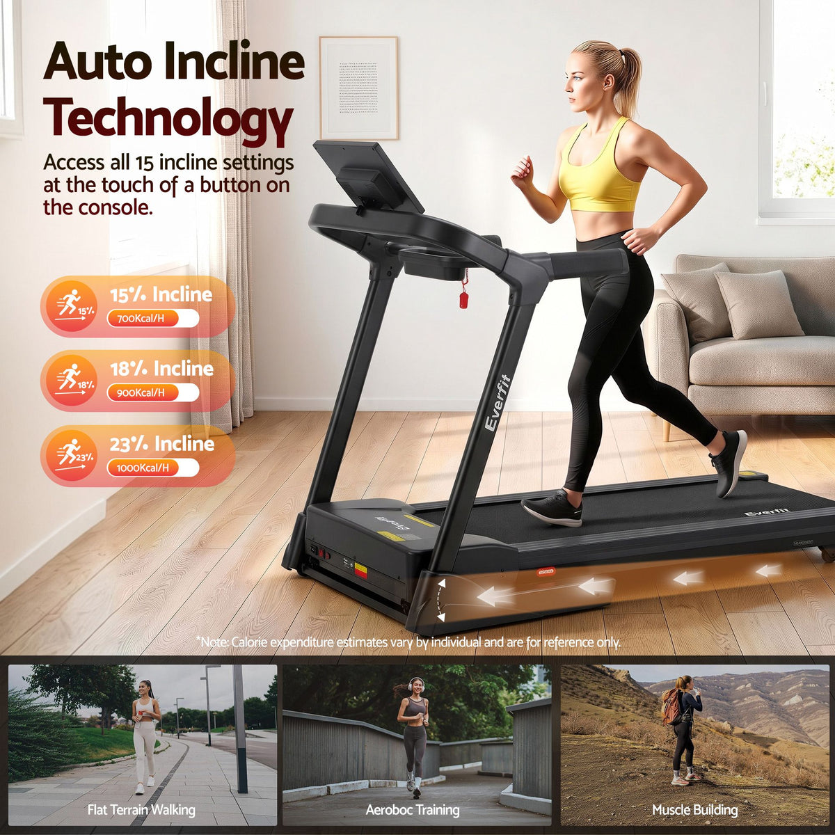 Everfit 3in1 Electric Treadmill with 15-Level Auto Incline Treadmills for Home Gym Foldable 460mm Black