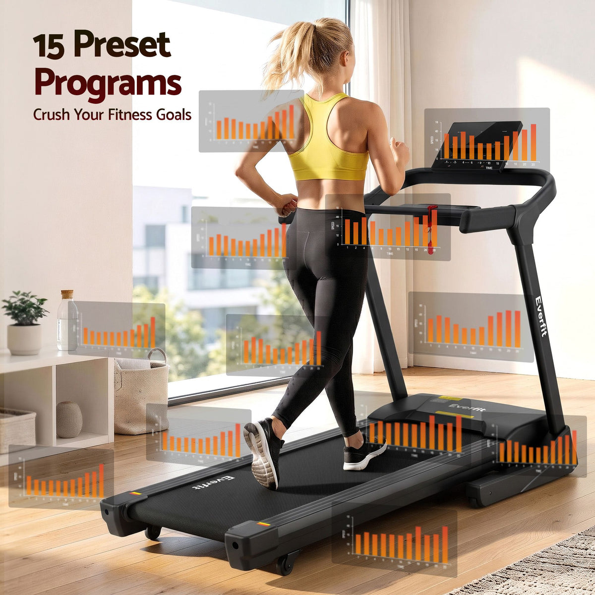 Everfit 3in1 Electric Treadmill with 15-Level Auto Incline Treadmills for Home Gym Foldable 460mm Black