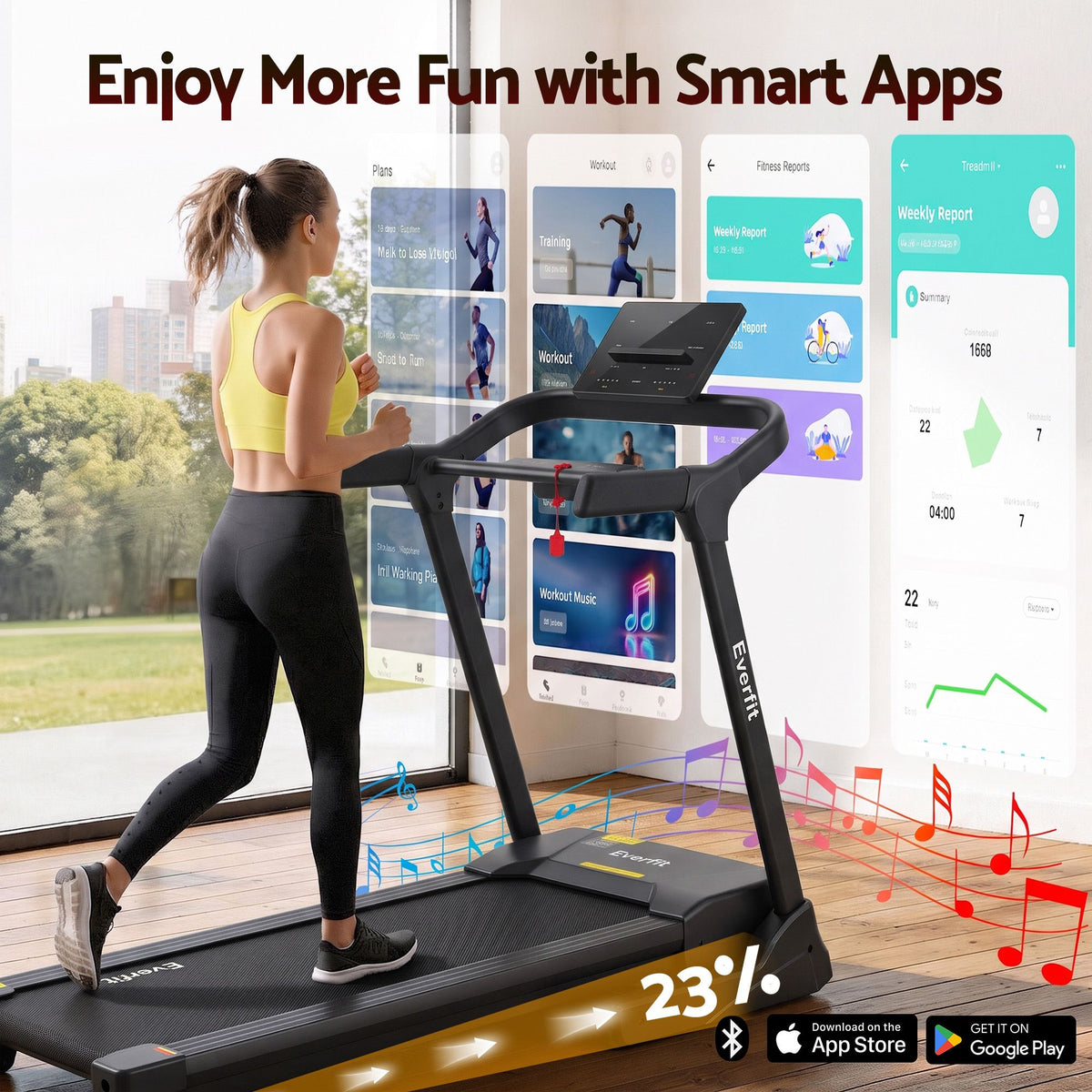 Everfit 3in1 Electric Treadmill with 15-Level Auto Incline Treadmills for Home Gym Foldable 460mm Black