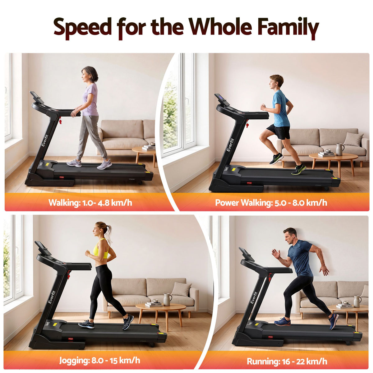 Everfit 3in1 Electric Treadmill with 15-Level Auto Incline Treadmills for Home Gym Foldable 460mm Black