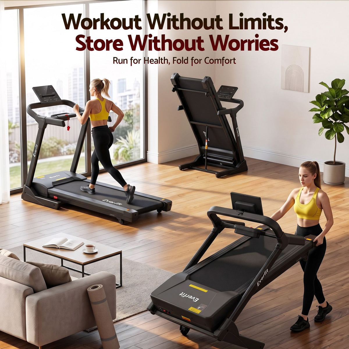 Everfit 3in1 Electric Treadmill with 15-Level Auto Incline Treadmills for Home Gym Foldable 460mm Black