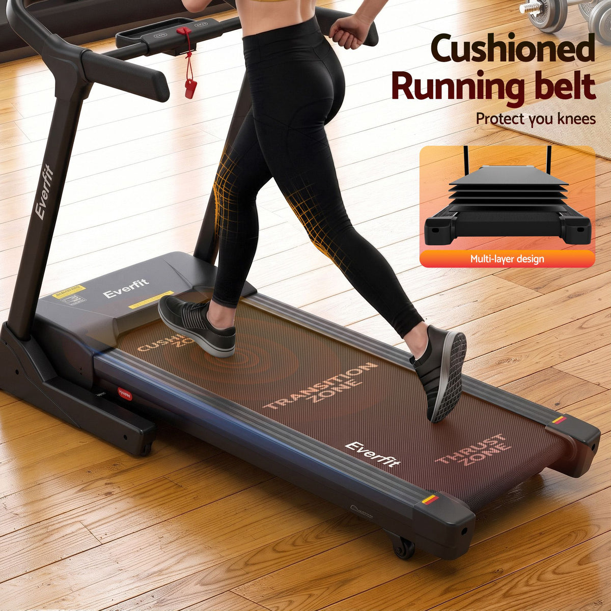 Everfit 3in1 Electric Treadmill with 15-Level Auto Incline Treadmills for Home Gym Foldable 460mm Black