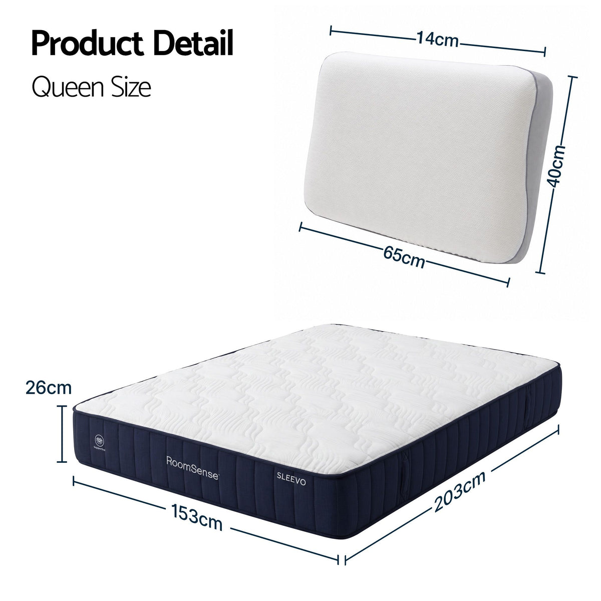 RoomSense Queen 26cm Firm Mattress Bundle with 2 Dual-Sided Cooling Pillows