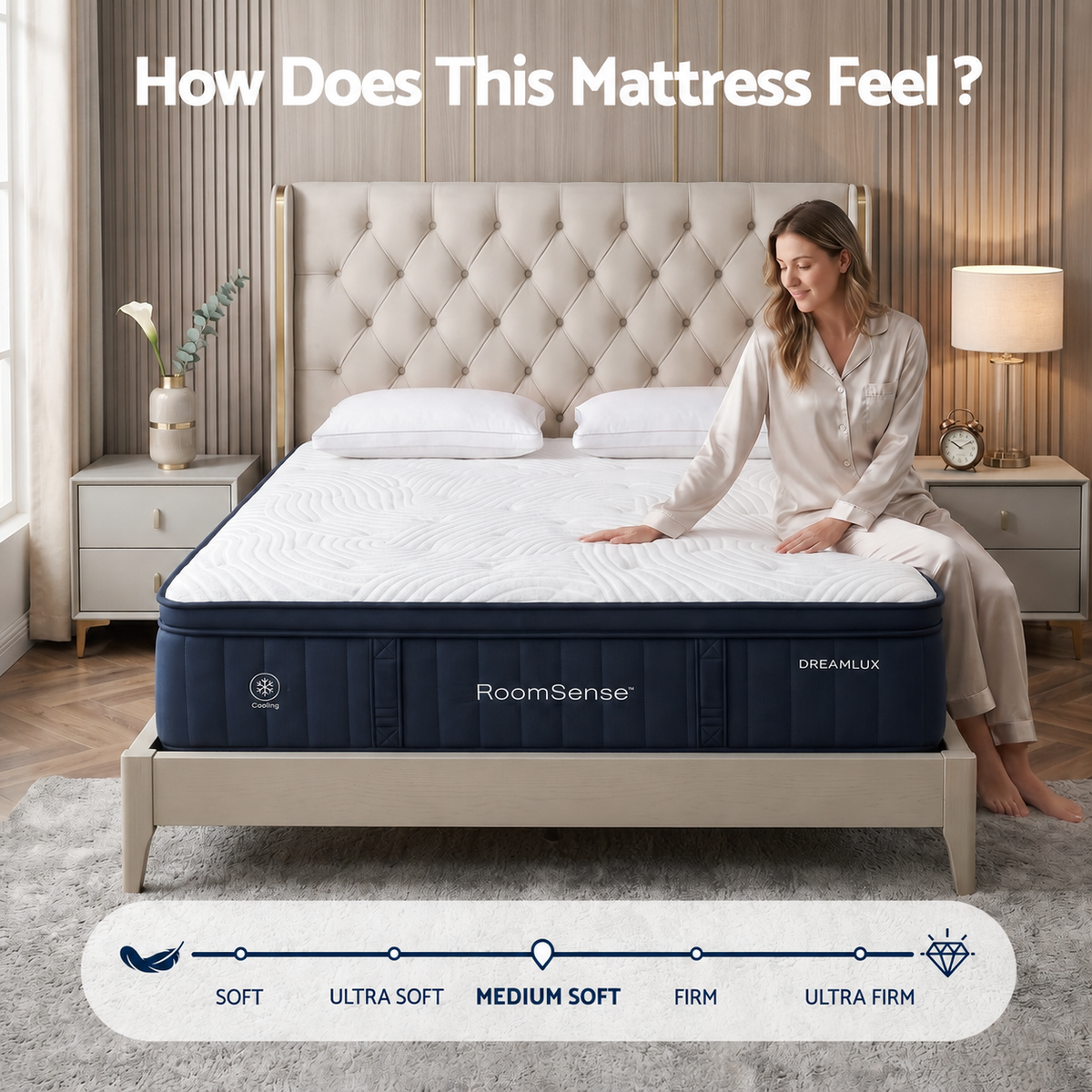 RoomSense Double Mattress 34cm Medium Soft Pocket Spring Hybrid