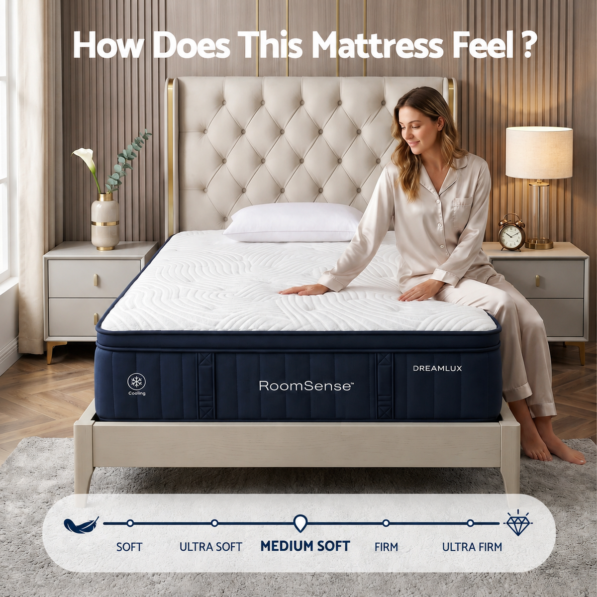 RoomSense King Single Mattress 34cm Medium Soft Pocket Spring
