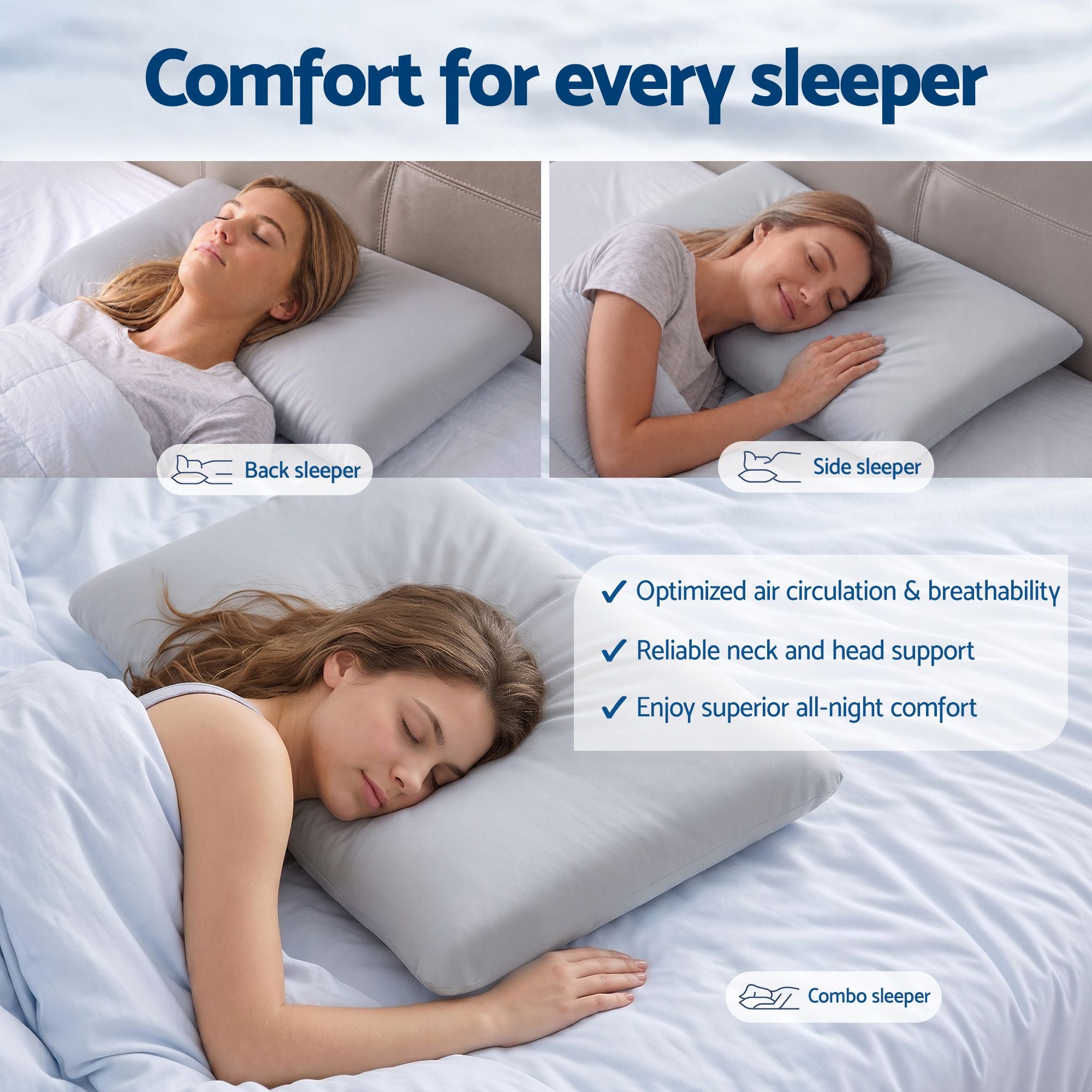 RoomSense Cooling Memory Foam Pillows for Sleeping, Anti-Clumping Solid Core Bed Pillows for Hot Sleepers, Supportive Side Sleeper Pillow, Washable Cover Queen Size 1 Pack, 70x40x10cm