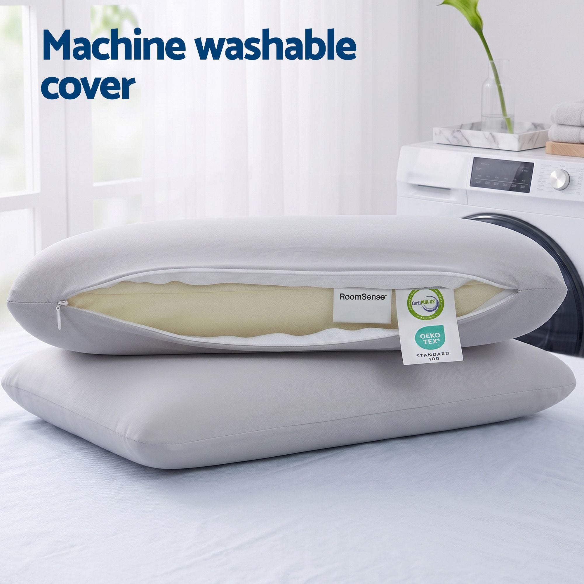 RoomSense Cooling Memory Foam Pillows for Sleeping, Anti-Clumping Solid Core Bed Pillows for Hot Sleepers, Supportive Side Sleeper Pillow, Washable Cover Queen Size 1 Pack, 70x40x10cm