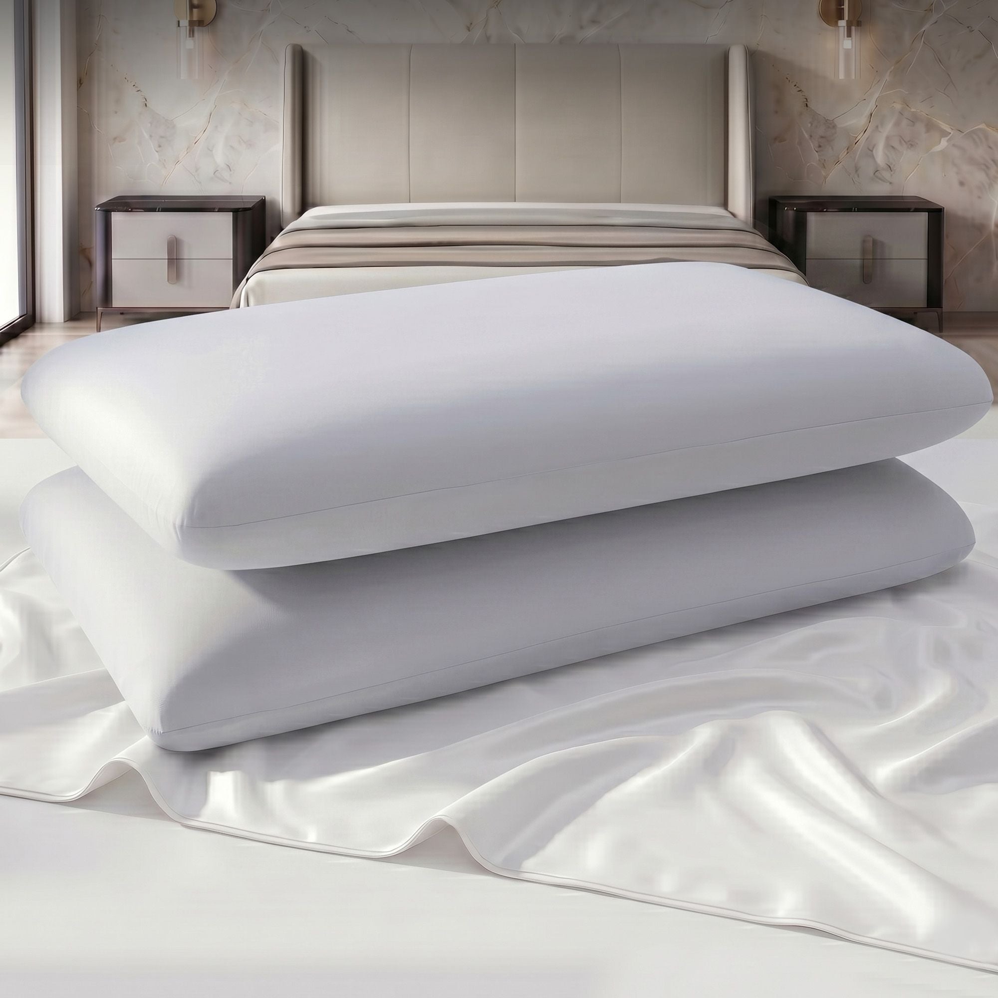RoomSense Cooling Memory Foam Pillows for Sleeping, Anti-Clumping Solid Core Bed Pillows for Hot Sleepers, Supportive Side Sleeper Pillow, Washable Cover Queen Size 1 Pack, 70x40x10cm