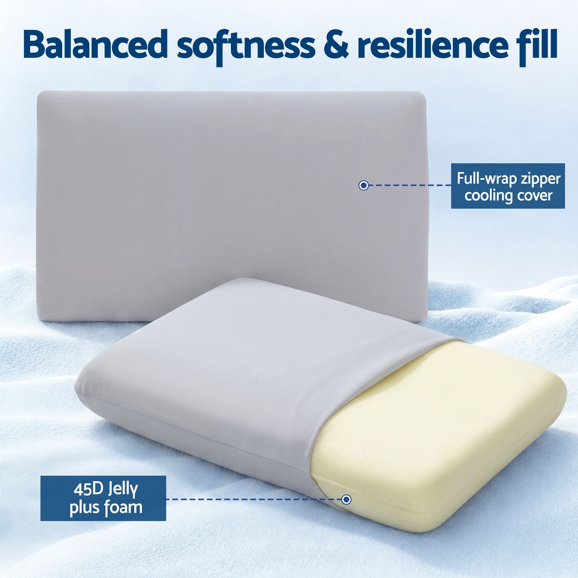 ROOMSENSE Cooling Memory Foam Pillows for Sleeping, Anti-Clumping Solid Core Bed Pillows for Hot Sleepers, Supportive Side Sleeper Pillow, Washable Cover Queen Size Set of 2, 70x40x10cm