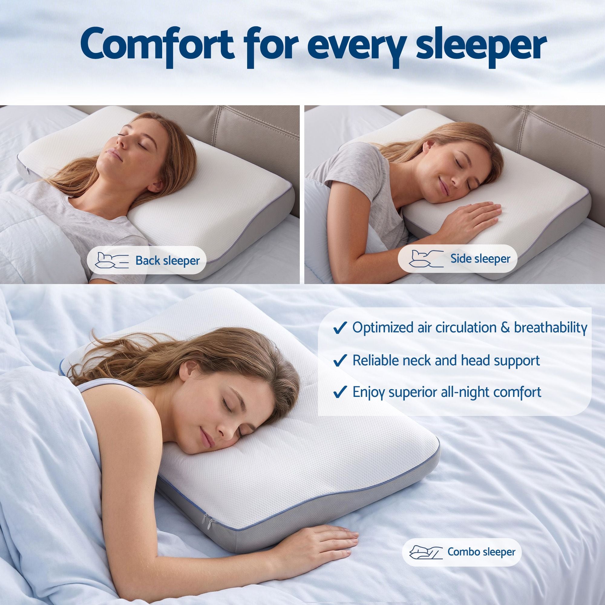 RoomSense Cooling Memory Foam Pillows Queen Size 1 Pack, Dual-Sided Bed Pillows for Hot Sleepers, 55D Solid Core Side Sleeper Pillow for Neck Support, Washable, 65x40x14cm