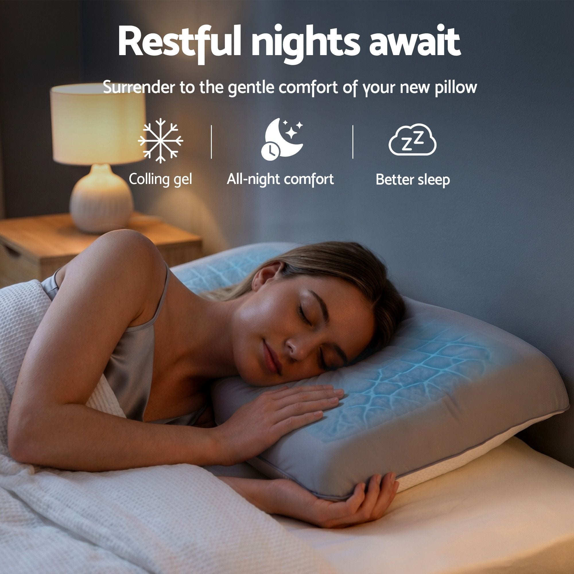 RoomSense Cooling Memory Foam Pillows Queen Size 1 Pack, Dual-Sided Bed Pillows for Hot Sleepers, 55D Solid Core Side Sleeper Pillow for Neck Support, Washable, 65x40x14cm