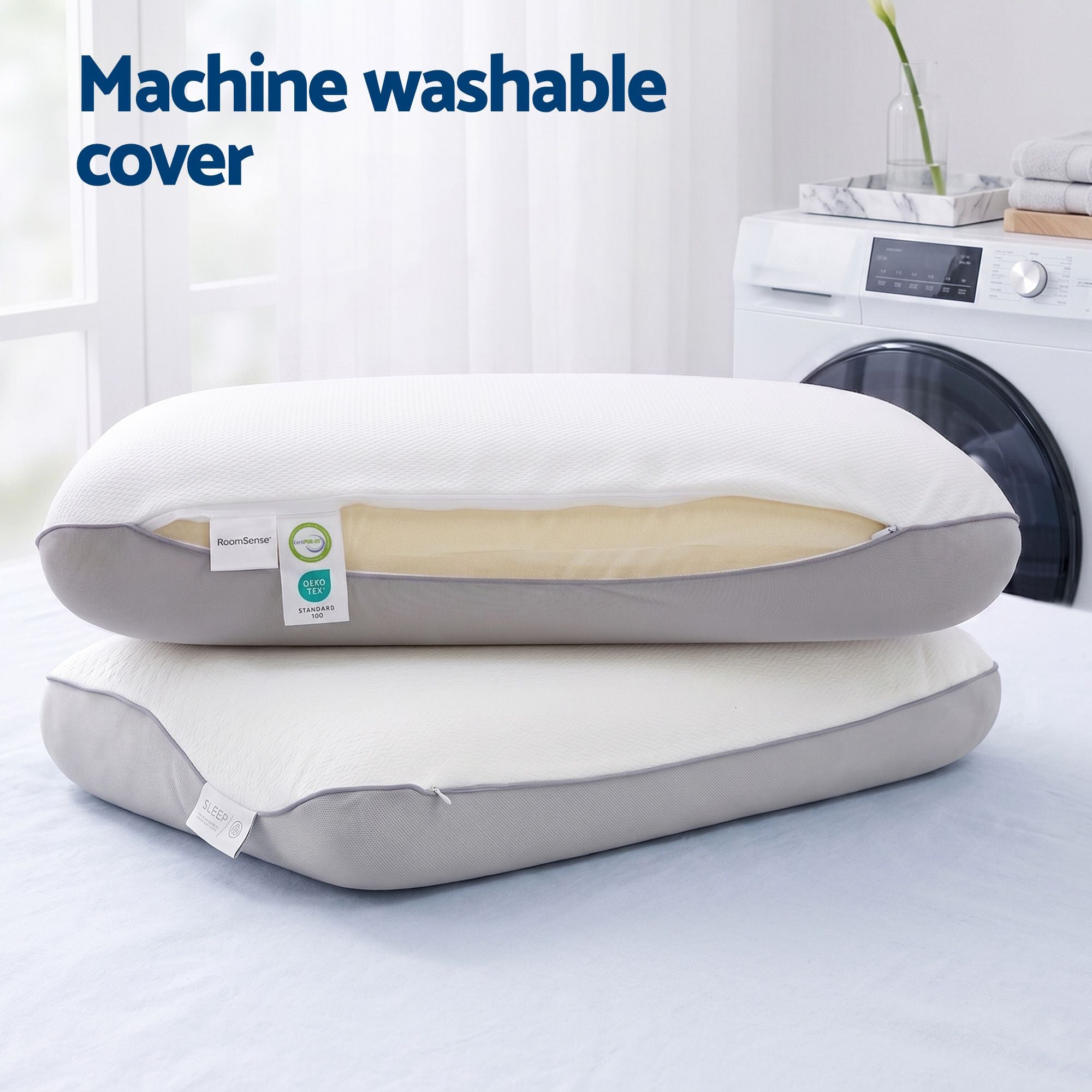 RoomSense Cooling Memory Foam Pillows Queen Size 1 Pack, Dual-Sided Bed Pillows for Hot Sleepers, 55D Solid Core Side Sleeper Pillow for Neck Support, Washable, 65x40x14cm