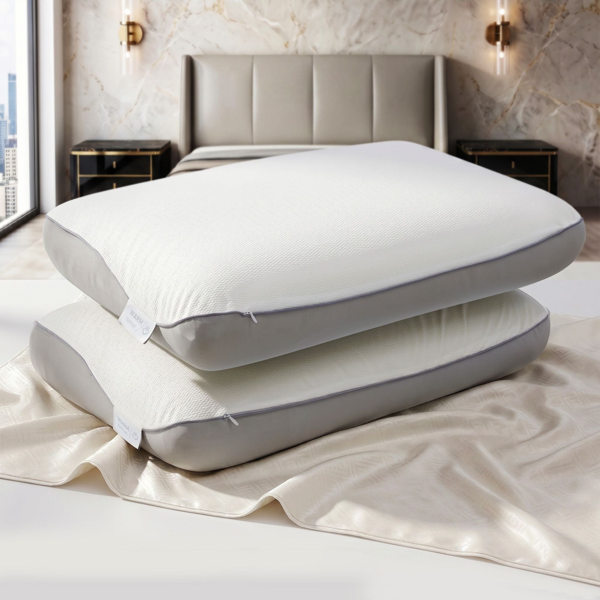 RoomSense Cooling Memory Foam Pillows Queen Size 1 Pack, Dual-Sided Bed Pillows for Hot Sleepers, 55D Solid Core Side Sleeper Pillow for Neck Support, Washable, 65x40x14cm