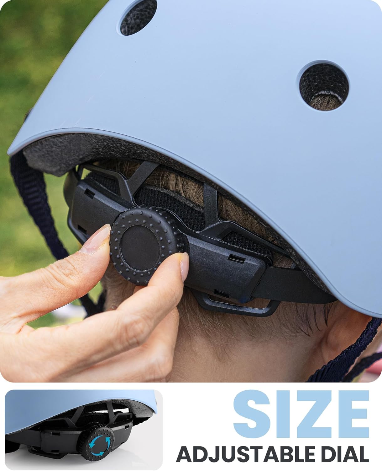 OutdoorMaster Youth & Kids Bike Helmet - Adjustable Multi-Sports Skateboard Helmet with Removable Liners for Balance Bike, Toddler Scooter, One Wheel Hoverboard-Light Blue-Large