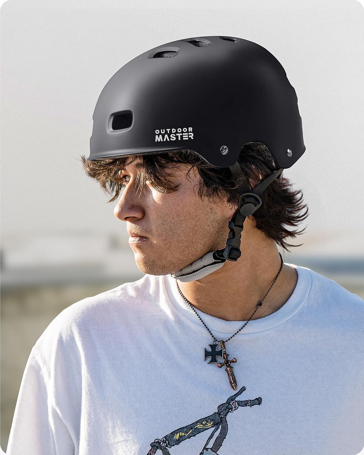 OutdoorMaster Skateboard Cycling Helmet - Two Removable Liners Ventilation Multi-Sport Scooter Roller Skate Inline Skating Rollerblading for Adults-Black-Medium