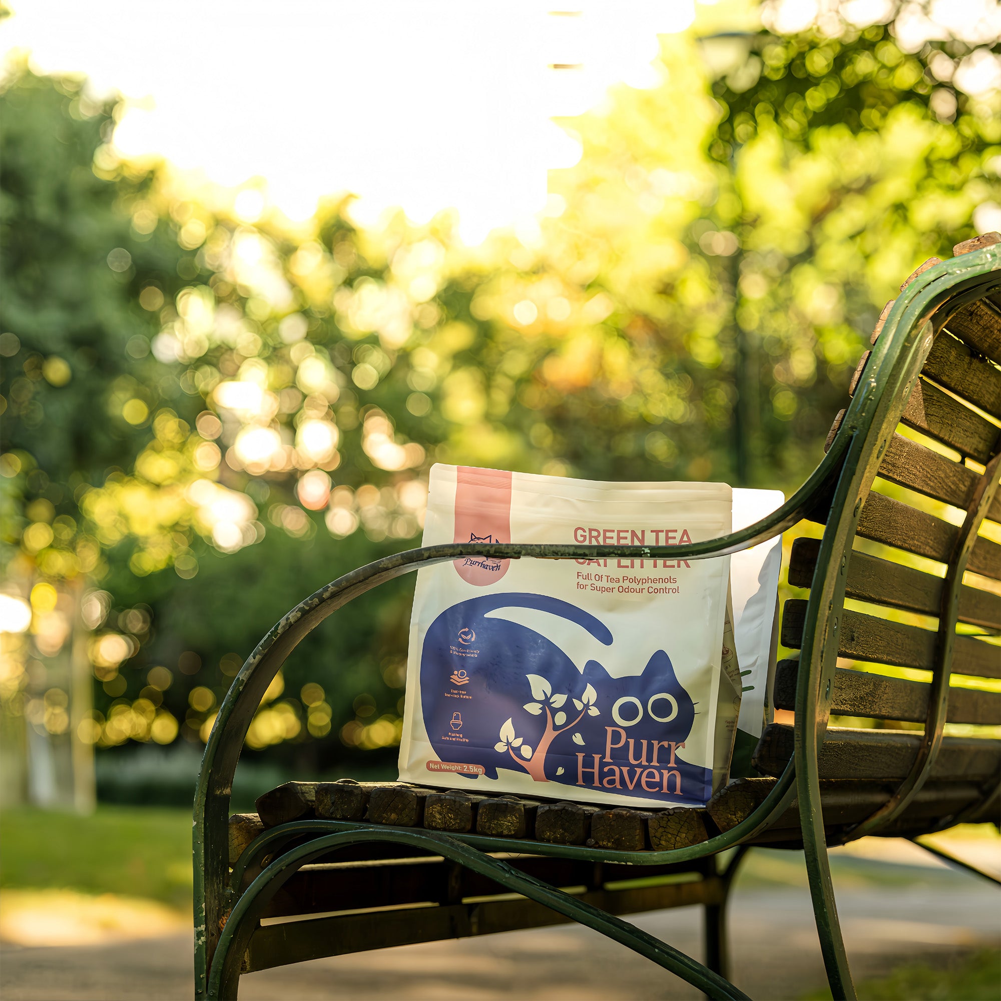 PurrHaven Green Tea Clumping Cat & Kitty Litter, 15kg 6 Pack ,Dust Free,Natural Flusable,Easy to Clean,Odour Neutraliser,Rapid Liquid Absorption,Non-Toxic Formula