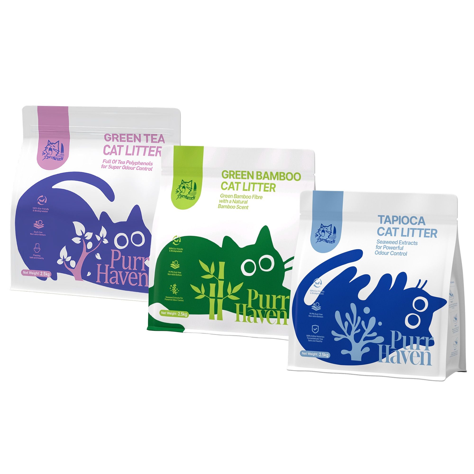 PurrHaven Tapioca Clumping Cat & Kitty Litter, 7.5kg 3 Pack ,Dust Free,Easy to Clean,Odour Neutraliser,Rapid Liquid Absorption,Non-Toxic Formula