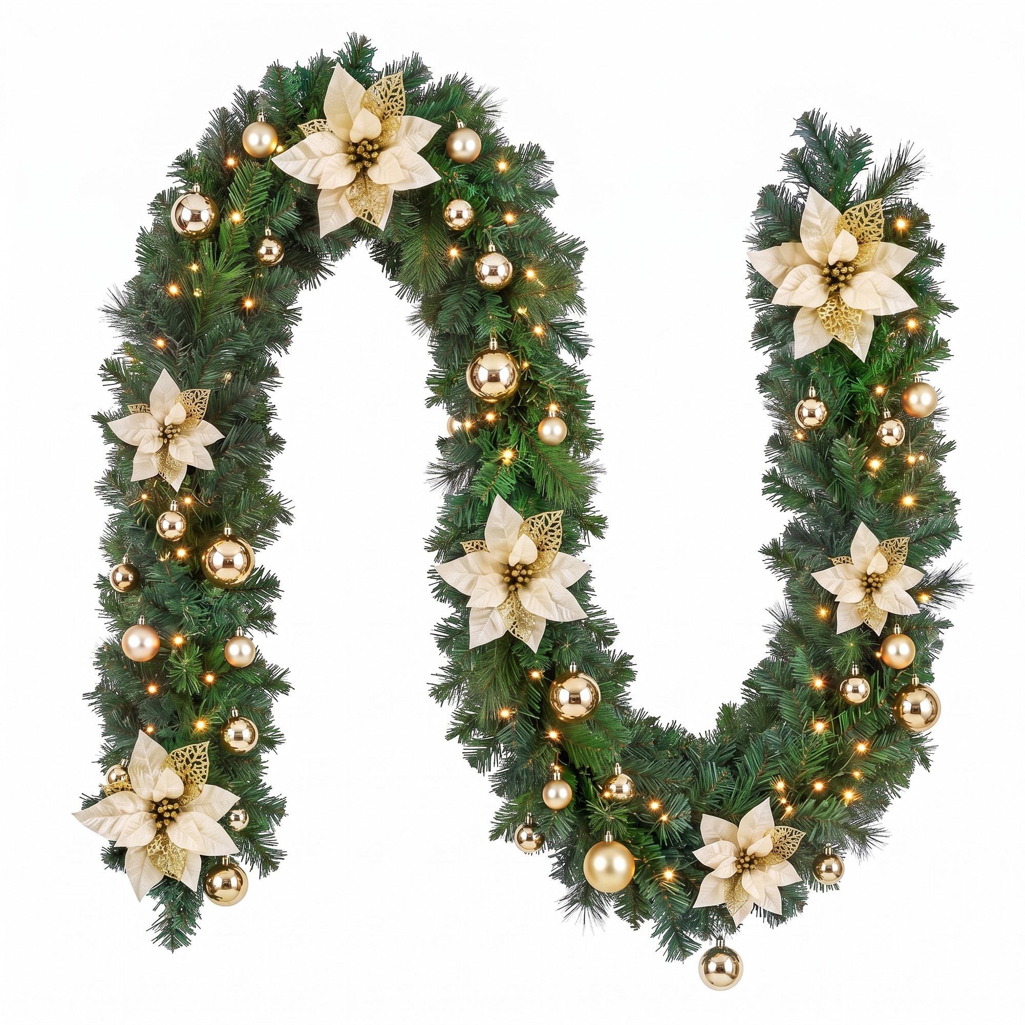 Jingle Jollys 2.7M Christmas Garland 8 Mode LEDs Timing 200 Tips Flowers Balls