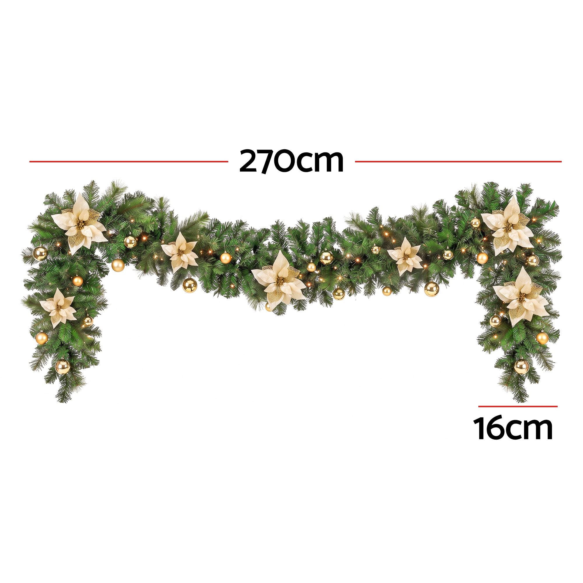 Jingle Jollys 2.7M Christmas Garland 8 Mode LEDs Timing 200 Tips Flowers Balls