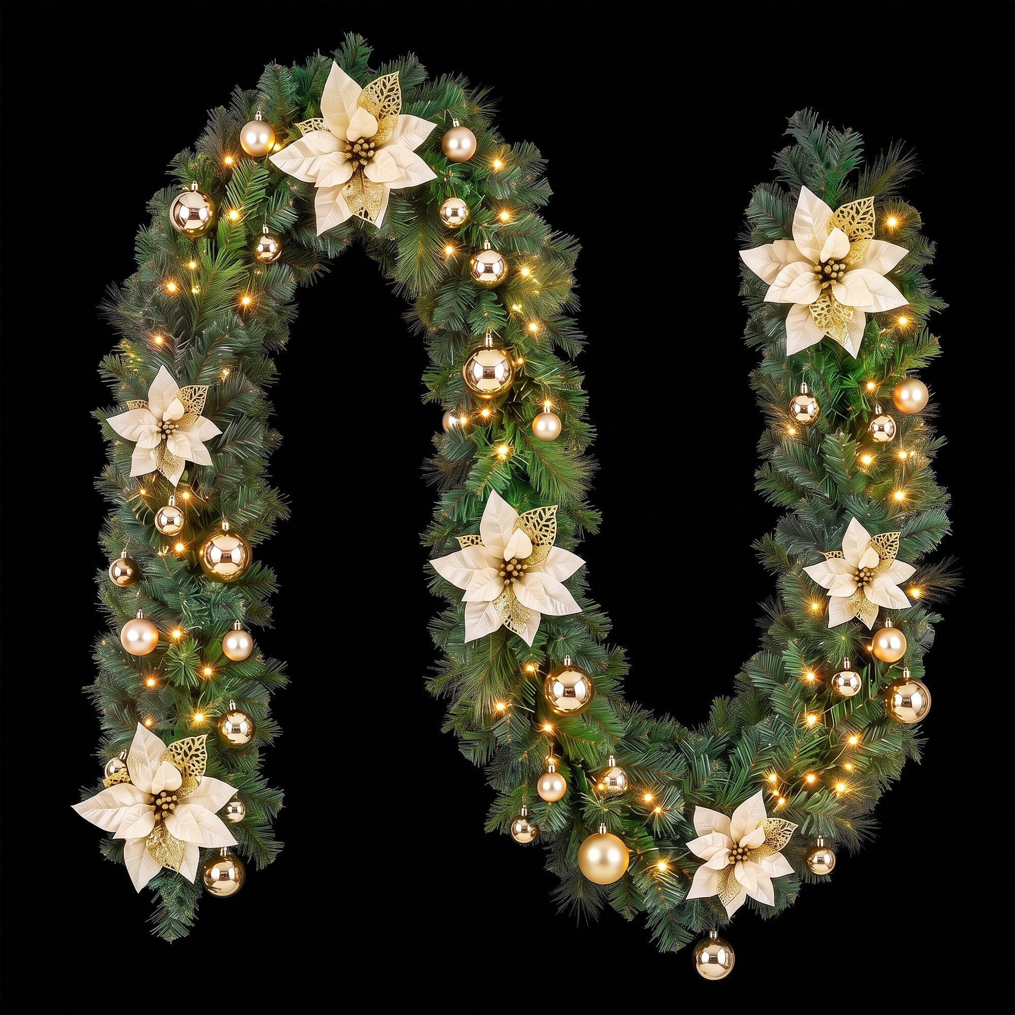 Jingle Jollys 2.7M Christmas Garland 8 Mode LEDs Timing 200 Tips Flowers Balls
