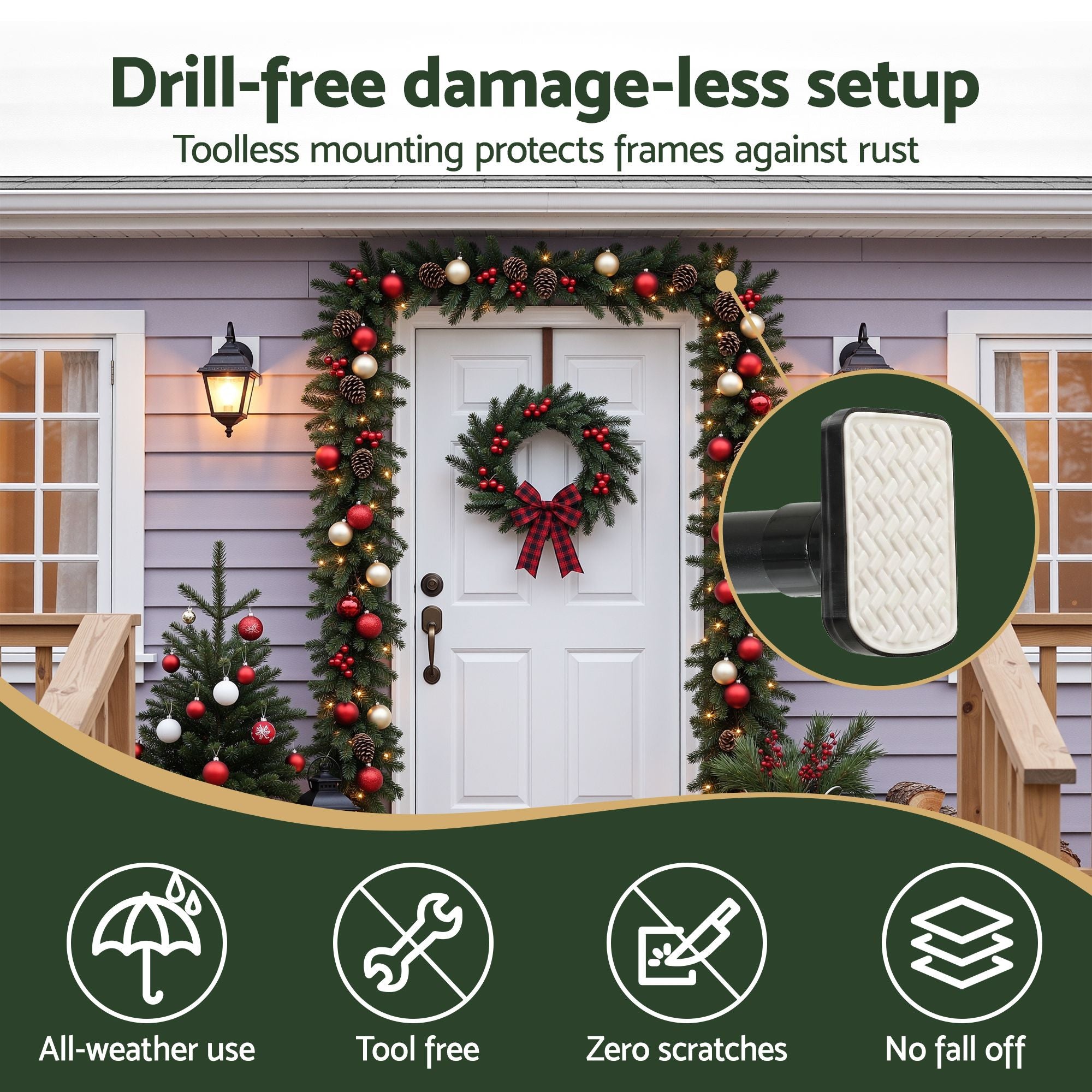 Jingle Jollys Christmas Garland Hook Hanger Wreath Fits 85-125CM Door No Drill