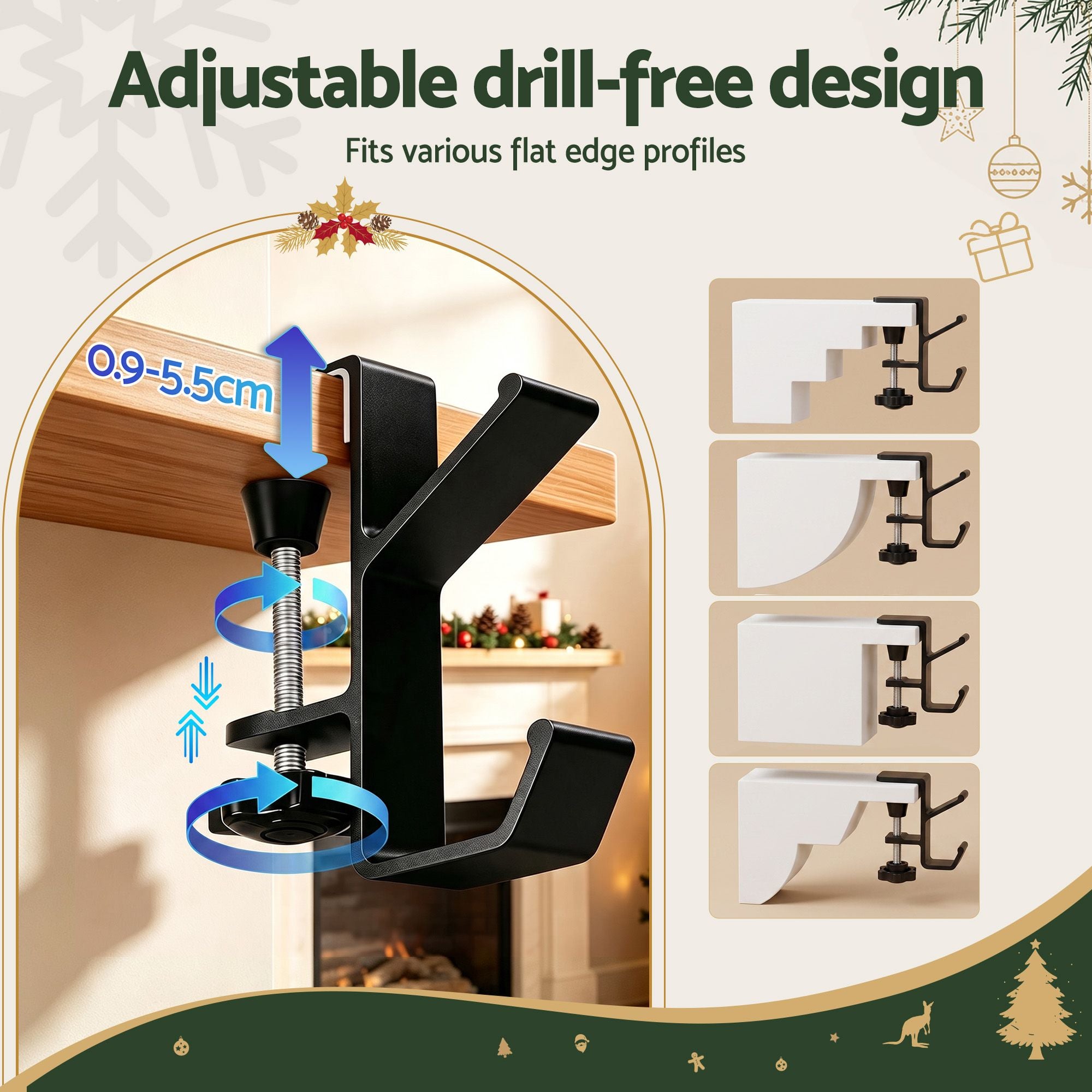 Jingle Jollys Christmas Garland Hangers X4 Stocking Hooks Wreath 2-In-1 No Drill