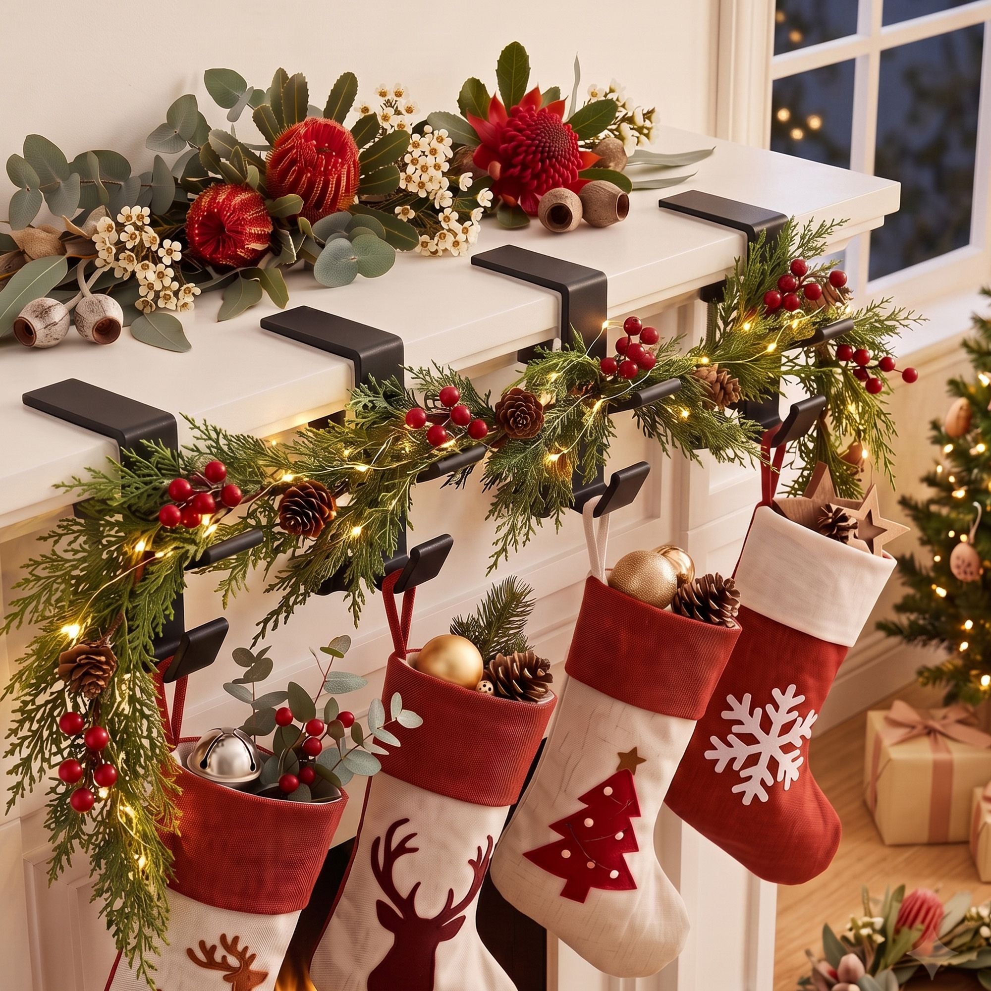 Jingle Jollys Christmas Garland Hangers X4 Stocking Hooks Wreath 2-In-1 No Drill