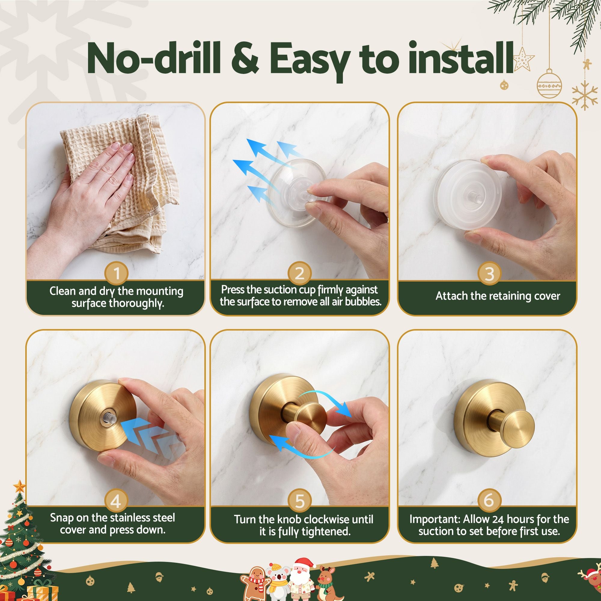 Jingle Jollys 2x Vacuum Suction Cup Christmas Wreath Hook Stainless Steel Heavy Duty 5kg