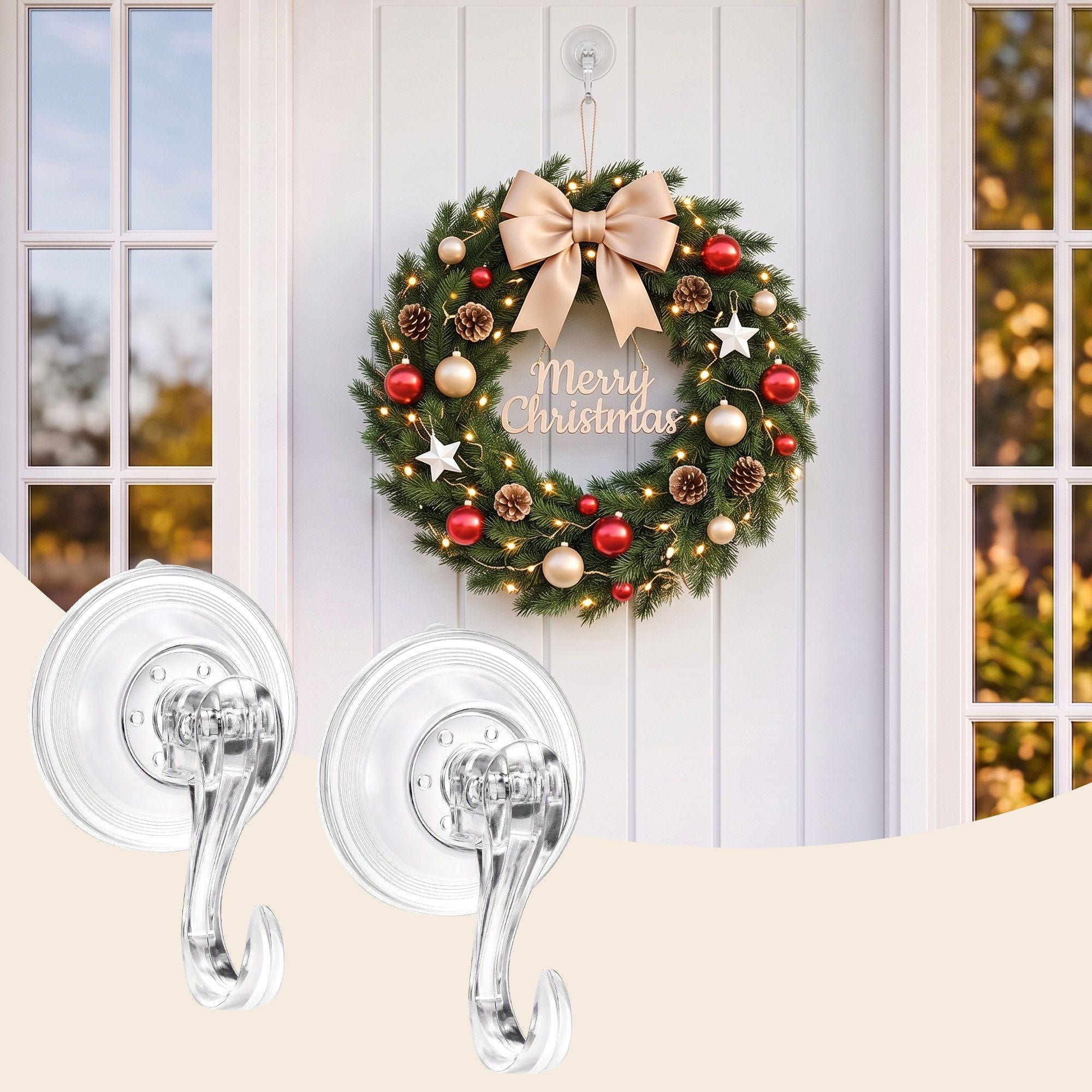 Jingle Jollys 2x Suction Cup Hooks Heavy Duty Christmas Wreath Hanger Window 5kg