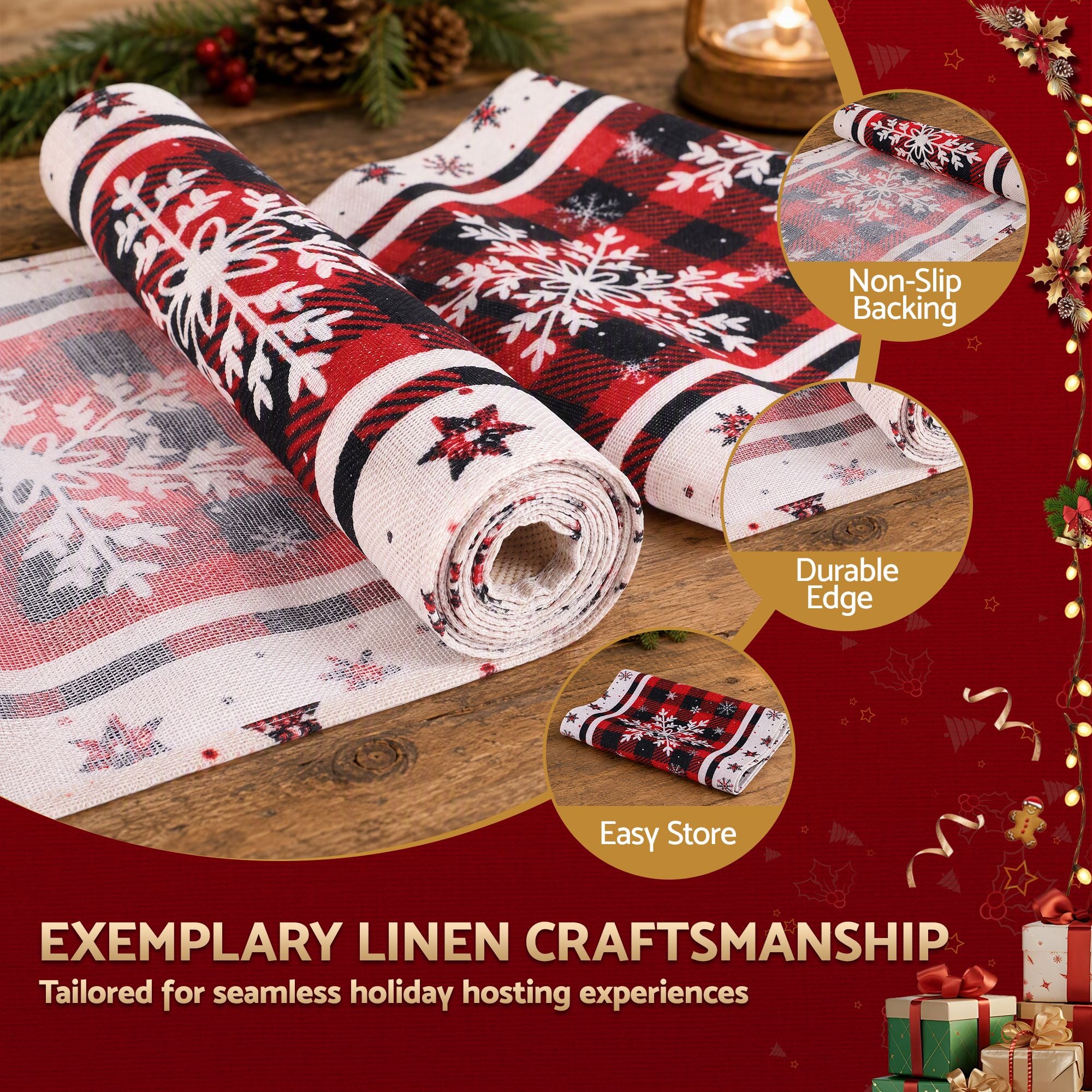 Jingle Jollys Christmas Table Runner Snowflake 190x32CM Dining Party Decor Linen