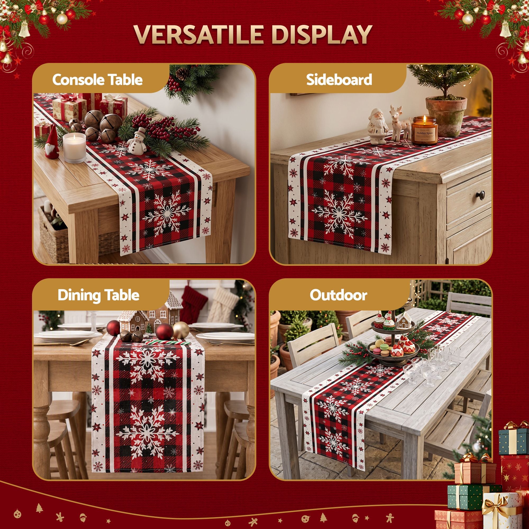 Jingle Jollys Christmas Table Runner Snowflake 190x32CM Dining Party Decor Linen