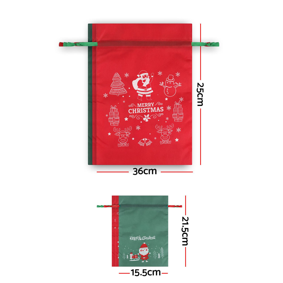 Jingle Jollys 12PCS Christmas Gift Bags Reusable Drawstring Candy Treats Bags 2 Sizes