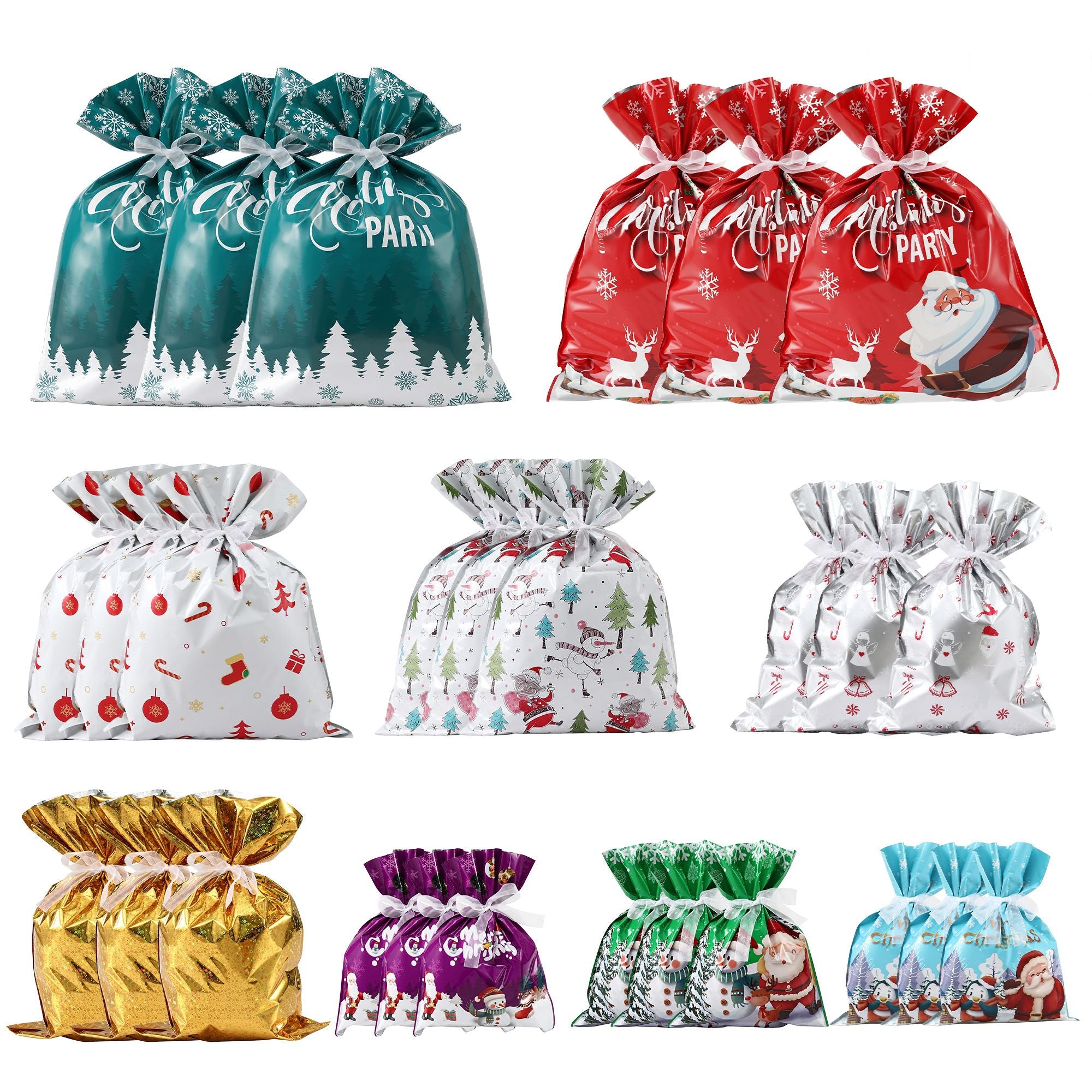 Jingle Jollys 27PCS Christmas Gift Bags Large Medium Small 9 Christmas Designs Set