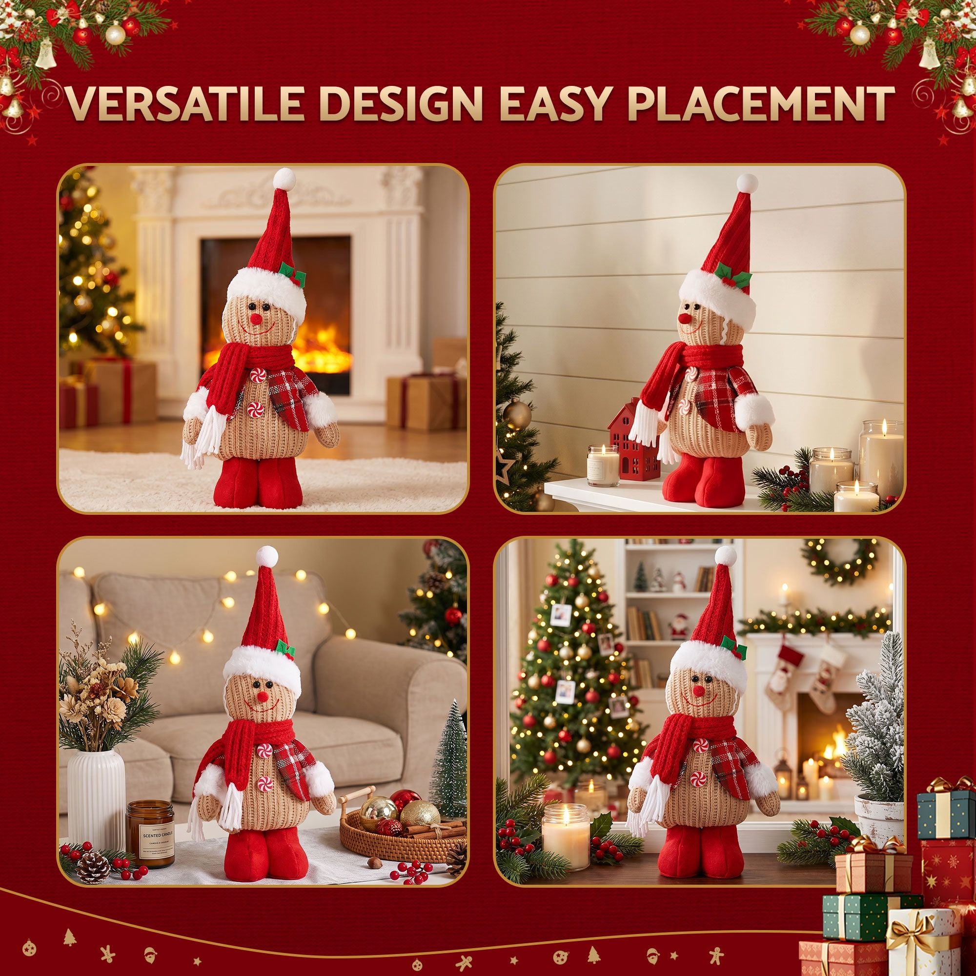 Jingle Jollys Christmas Gingerbread Man Standing Ornament Knitted Christmas Indoor Decor