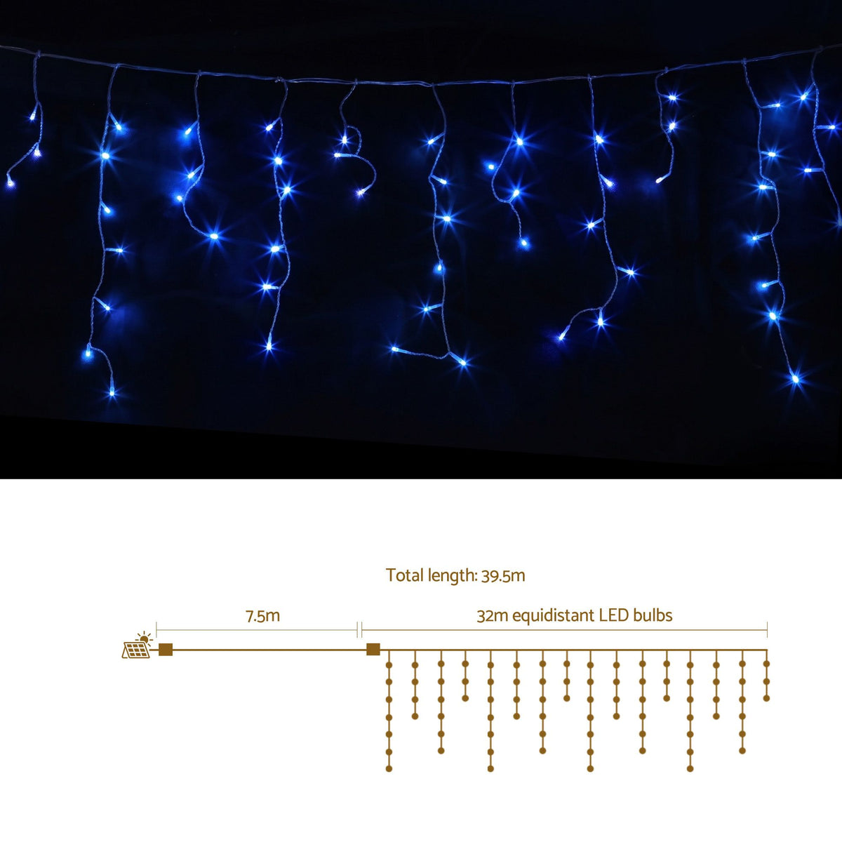 Jingle Jollys 32M Solar Icicle Christmas Lights 960 LED Blue