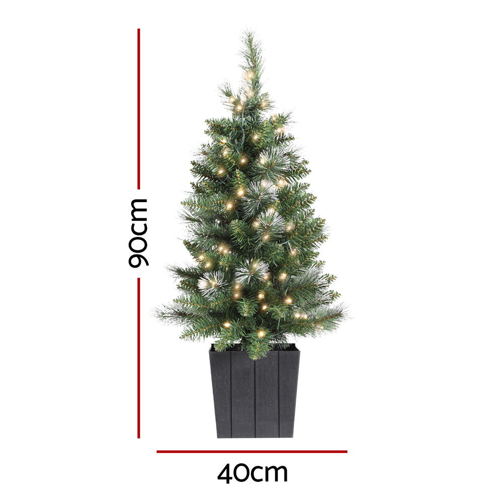 90cm Potted Christmas Tree with LED Lights, PVC Tips - Jingle Jollys